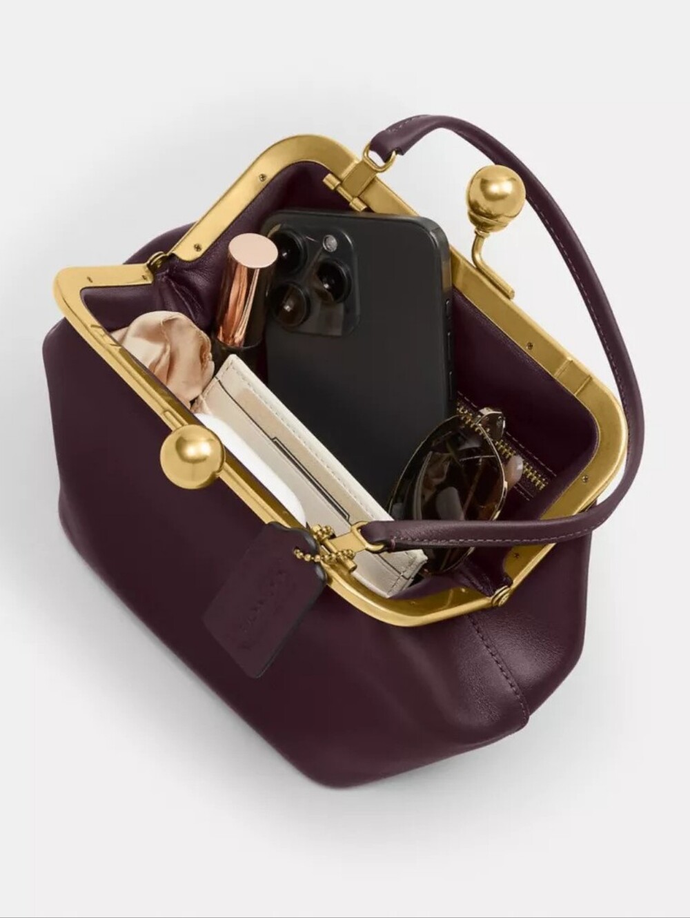 COACH Mini Kisslock Frame 16 Clutch Bag Maple  Glovetanned Leather Crossbody - Picture 4 of 12